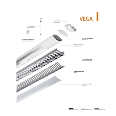 PLAFONIERA FLUORESCENTE T8 VEGA 2X36W SOLO CORPO LAMPADA 1680 X 140 X 65 NERO - PLEXIFORM 13023601 product photo Photo 01 3XL
