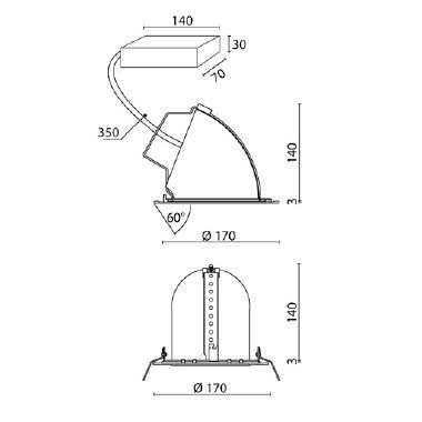 FARETTO INCASSO TOR 15 MCL ORIENTABILE 27W 840 FLOOD BIANCO - SIDE ILLUMINAZIONE 2929C/LBN/FL product photo Photo 03 3XL