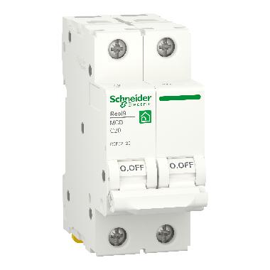 Interruttore magnetotermico (MCB), Resi9, 2P, 20 A, curva C, 4500 A, 400 V - SCHNEIDER ELECTRIC R9F32220 product photo Photo 01 3XL