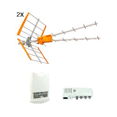 Kit: 2x Antenna V Zenit UHF (Art. 149221) + Amplificatore da palo intelligente SmartKom, con Alimentatore domestico 12V (Art. 531911) - TELEVES 149296 product photo Photo 01 3XL