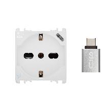 Presa P40+USB 3.0A con uscita Tipo 'C', 2 moduli, Nea, bianco - URMET DOMUS 10312/2.B product photo