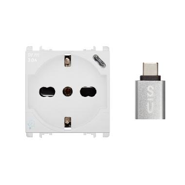 Presa P40+USB 3.0A con uscita Tipo 'C', 2 moduli, Nea, bianco - URMET DOMUS 10312/2.B product photo Photo 01 3XL