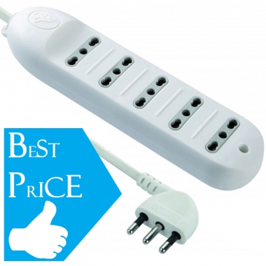 MULTIPRESA CIABATTA COMPATTA 5 PRESE BIPASSO 10/16A SPINA 16A - VELAMP INDUSTRIES MULTIT-165 product photo Photo 01 3XL