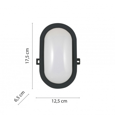 PLAFONIERA LAMPADA OVALE LED INTEGRATA 6W NERA IP44 4000K - VELAMP INDUSTRIES TARTARUGA_N product photo Photo 02 3XL