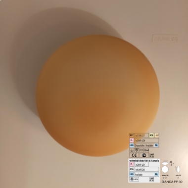 PLAFONIERA BIANCA LAMPADA PARETE SOFFITTO 30CM VETRO TOPAZIO LEGGERMENTE RIGATO - VETRERIA VISTOSI PLBIANC30TO product photo Photo 01 3XL