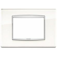 PLACCA CLASSIC EIKON 3 MODULI CRISTALLO GLASS E CORNICE CROMATA BIANCO ICE - VIMAR 20653.C72 product photo