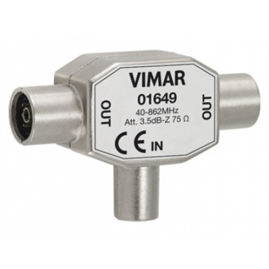 ADATTATORE SDOPPIATORE TV MULTIPLO 1 IN 2 OUT 3,5DBXØ9,5 - VIMAR 01649 product photo Photo 01 3XL