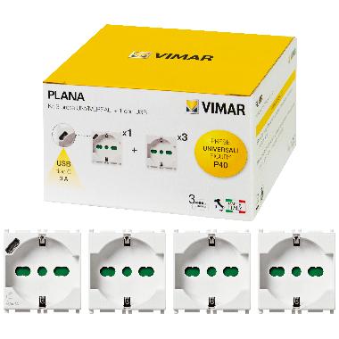 Kit 3 prese P40 + 1 P40 con USB C Plana - VIMAR 0K14210 product photo Photo 01 3XL