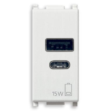 ALIMENTATORE USB A+C 15W 5V 1M BIANCO - VIMAR 14292.AC.15 - VIMAR 14292.AC.15 product photo Photo 01 3XL