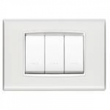 PLACCA CLASSIC 3 MODULI TECNOPOLIMERO REFLEX GHIACCIO CORNICE BIANCA - VIMAR 20653.B41 product photo Photo 01 3XL