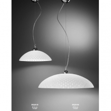 SOSPENSIONE CON PORTALAMPADA 1 X E27DIAMETRO 33CMVETRO IN LASTRA GRANIGLIATOCURVATO E SERIGRAFATO GOCCE product photo