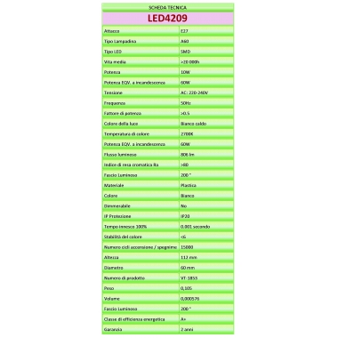 LAMPADA LED E27 GOCCIA A60 OPALE 10W LUCE CALDA  TIPO 4209 product photo Photo 03 3XL