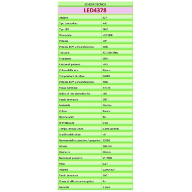 LAMPADA LED E27 GOCCIA A60 OPALE 7W LUCE FREDDA TIPO 4378 product photo Photo 03 3XL