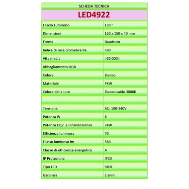 PLAFONIERA LED QUADRATA 8W DOPPIA LUCE TWIN LUCE CALDA 150X150MM product photo Photo 04 3XL
