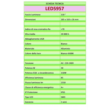 FARO ESTERNO LED NUOVO ULTRA SLIM  30W LUCE FREDDA BIANCO TIPO 5957 product photo Photo 04 3XL