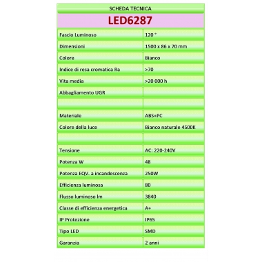 PLAFONIERA STAGNA LED IP65 1500MM 48W LUCE NATURALE TIPO 6287 product photo Photo 03 3XL