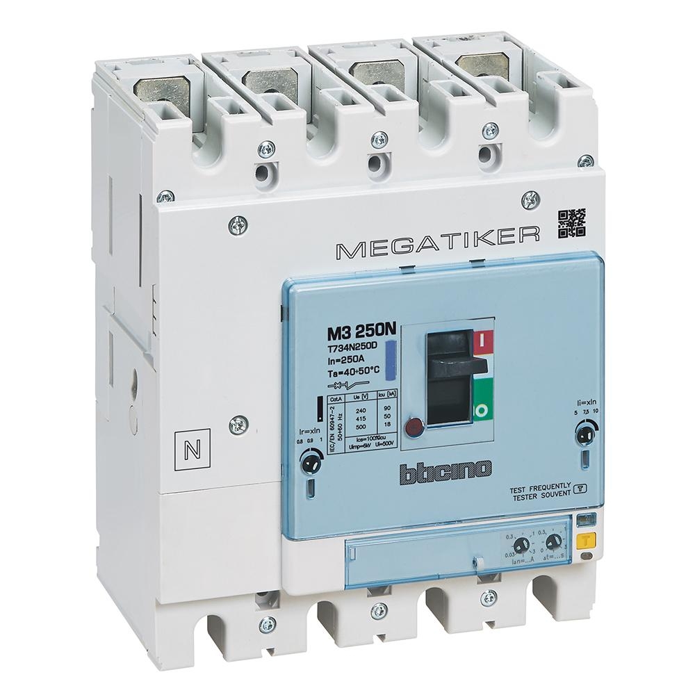 MEGATIKER M3 250 TM+DIFF 4P 250A 50kA - BTICINO T734N250D product photo
