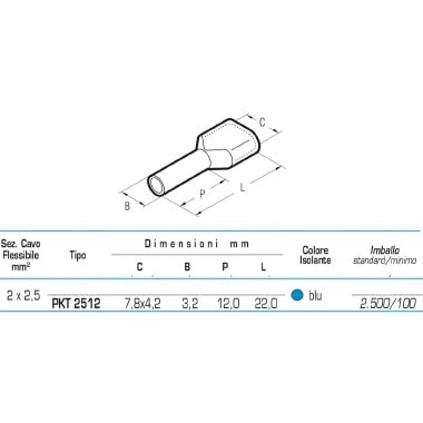 TUBETTO DOPPIO SEZ.2X2,5MMQ P=12MM BLU - CEMBRE PKT2512 - CEMBRE PKT2512 - CEMBRE PKT2512 product photo Photo 02 3XL