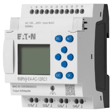 Relè di comando, easyE4 (espandibile, Ethernet), 100 - 240 Vca, 110 - 220 Vcc (cULus: 100-110 V cc), Ingressi Digitali: 8, morsetto a vite - EATON 197215 product photo Photo 01 3XL