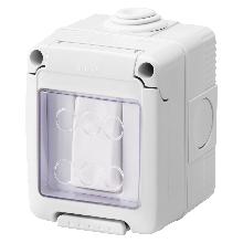 CONTENITORE COMPLETO APPARECCHI SYSTEM STAGNO - CON PULSANTE UNIPOLARE NA 10A - IP55 - GRIGIO RAL 7035 - GEWISS GW27835 product photo