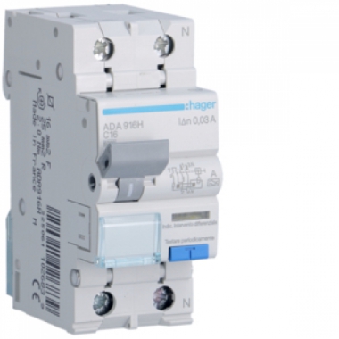 DIFFERENZIALE MAGNETO TERMICO ACC 1PN 30MA A 16A 6 KA C 2M - HAGER ADA916H product photo Photo 01 3XL