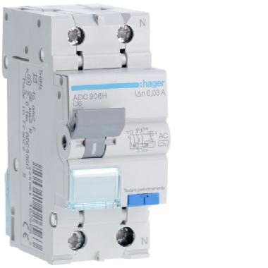 DIFFERENZIALE MAGNETO TERRMICO 1PN 30MA AC 6A 6KA C 2M - HAGER ADC906H product photo Photo 01 3XL