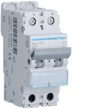 INTERRUTTORE AUTOMATICO 2P 20A 6 KA C 2M - HAGER MCA220 product photo Photo 01 3XL