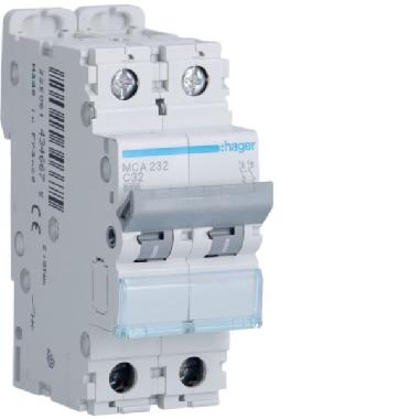 INTERRUTTORE AUTOMATICO 2P 32A 6 KA C 2M - HAGER MCA232 product photo Photo 01 3XL
