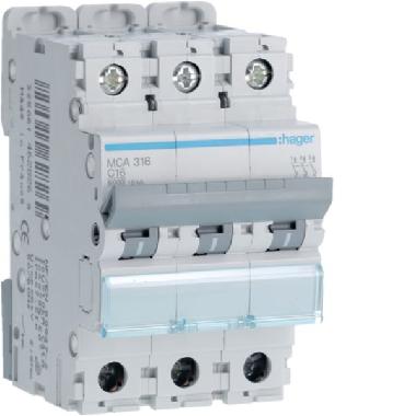 INTERRUTTORE AUTOMATICO 3P 16A 6 KA C 3M - HAGER MCA316 product photo Photo 01 3XL