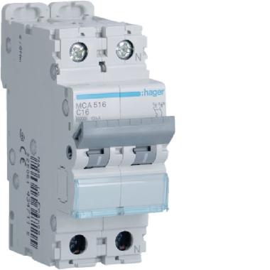 INTERRUTTORE AUTOMATICO 1P+N 16A 6 KA C 2M - HAGER MCA516 product photo Photo 01 3XL