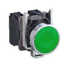 Pulsante, Harmony XB4, metallo, a filo, verde, 22 mm, ritorno a molla, non marcato, 1NO+1NC - SCHNEIDER ELECTRIC XB4BA35 product photo