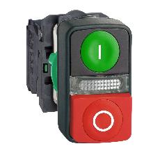 Pulsante D.22 - doppio ad impulso - verde+rosso - luce bianca- 24V- IP40 - SCHNEIDER ELECTRIC XB5AW73731B5 product photo