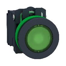 Harmony XB5, pulsante luminoso verde Antimicrobico D.30 filopannello, ad impulso, plastica, LED universale, 24Vac/dc, NO+NC - SCHNEIDER ELECTRIC XB5FW33B5 product photo
