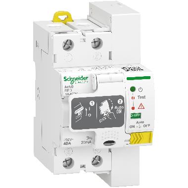 INTERRUTTORE DIFFERENZIALE A RIARMO AUTOMATICO RED 2P 40A 30MA TIPO A - SCHNEIDER ELECTRIC A9CR2240 product photo Photo 01 3XL