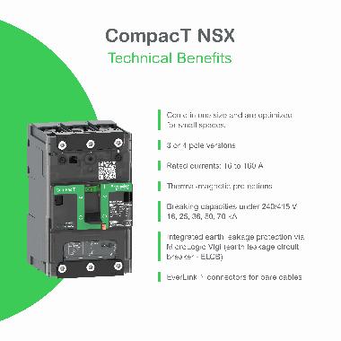 Interruttore, ComPacT NSXm 100E, 16kA/415VAC, 4 poli 3D (neutro non protetto), Sganciatore TMD 100A, connettori EverLink - SCHNEIDER ELECTRIC C11E6TM100L product photo Photo 03 3XL