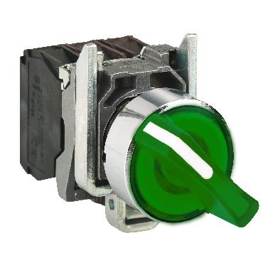 Selettore luminoso verde completo D.22 3-posizioni fisse 1NO+1NC 24Vac/dc- LED universale - SCHNEIDER ELECTRIC XB4BK133B5 product photo Photo 01 3XL