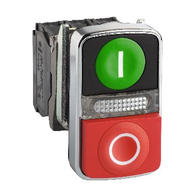 Pulsante D.22 - doppio ad impulso - verde+rosso - luce bianca- 24V- IP40 - SCHNEIDER ELECTRIC XB4BW73731B5 product photo Photo 01 3XL