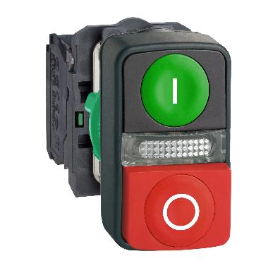 Pulsante D.22 - doppio ad impulso - verde+rosso - luce bianca- 24V- IP40 - SCHNEIDER ELECTRIC XB5AW73731B5 product photo Photo 01 3XL