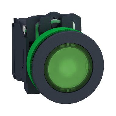 Harmony XB5, pulsante luminoso verde Antimicrobico D.30 filopannello, ad impulso, plastica, LED universale, 24Vac/dc, NO+NC - SCHNEIDER ELECTRIC XB5FW33B5 product photo Photo 01 3XL