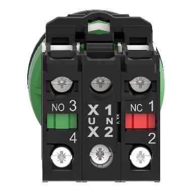 Harmony XB5, pulsante luminoso verde Antimicrobico D.30 filopannello, ad impulso, plastica, LED universale, 24Vac/dc, NO+NC - SCHNEIDER ELECTRIC XB5FW33B5 product photo Photo 04 3XL