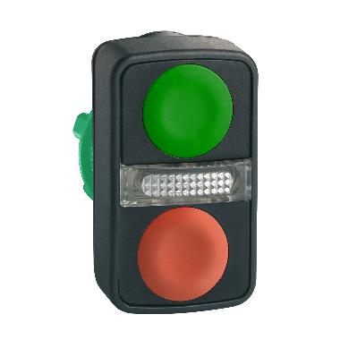 Testa pulsante doppio D.22 - rossa + verde - senza marcatura - SCHNEIDER ELECTRIC ZB5AW7A3740 product photo Photo 01 3XL