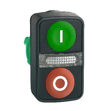 Testa pulsante doppio D.22 - rossa + verde - 0/I - SCHNEIDER ELECTRIC ZB5AW7A3741 product photo Photo 01 3XL