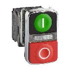 Pulsante D.22 - doppio ad impulso - verde+rosso - luce bianca- 24V- IP40 - SCHNEIDER ELECTRIC XB4BW73731B5 product photo