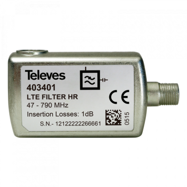 FILTRO LTE/4G HR  47...790MHZ (C.60), CONNETTORE 'F' - TELEVES 403401 product photo Photo 01 3XL