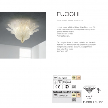 FUOCHI  PLAFO 16F    CRISTALLO - VETRERIA VISTOSI PLFUOCHI16FCR product photo Photo 01 3XL