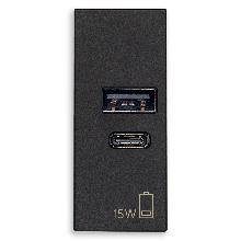 ALIMENTATORE USB A+C 15W 5V 1M NERO - VIMAR 30292.AC15G - VIMAR 30292.AC15G product photo