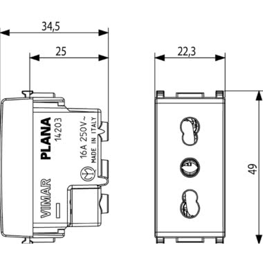 PRESA BIPASSO SILVER 2P+T 16A P17/11 SERIE PLANA - VIMAR 14203.SL product photo Photo 03 3XL