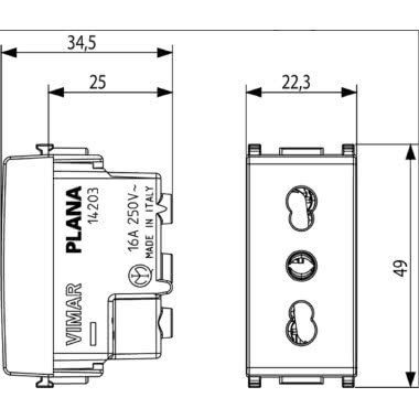 PRESA BIPASSO 16A BIANCA SERIE PLANA - VIMAR 14203 product photo Photo 03 3XL