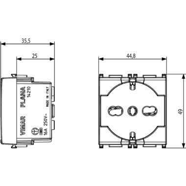 PRESA SCHUKO TEDESCA + BIPASSO BIANCO SERIE PLANA - VIMAR 14210 product photo Photo 06 3XL