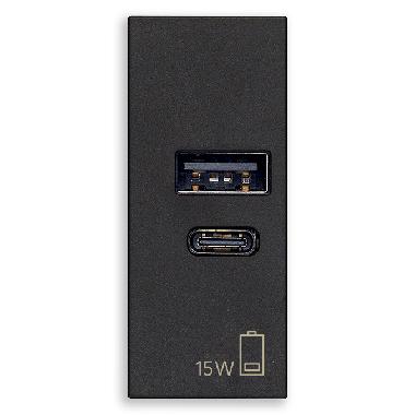 ALIMENTATORE USB A+C 15W 5V 1M NERO - VIMAR 30292.AC15G - VIMAR 30292.AC15G product photo Photo 01 3XL